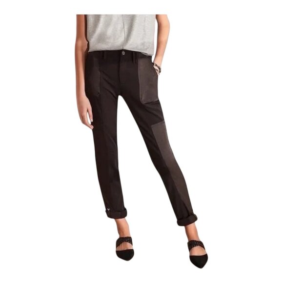 WHITE HOUSE BLACK MARKET Womens Black Satin Patchwork The Straight Crop Pants 6L - Picture 10 of 16